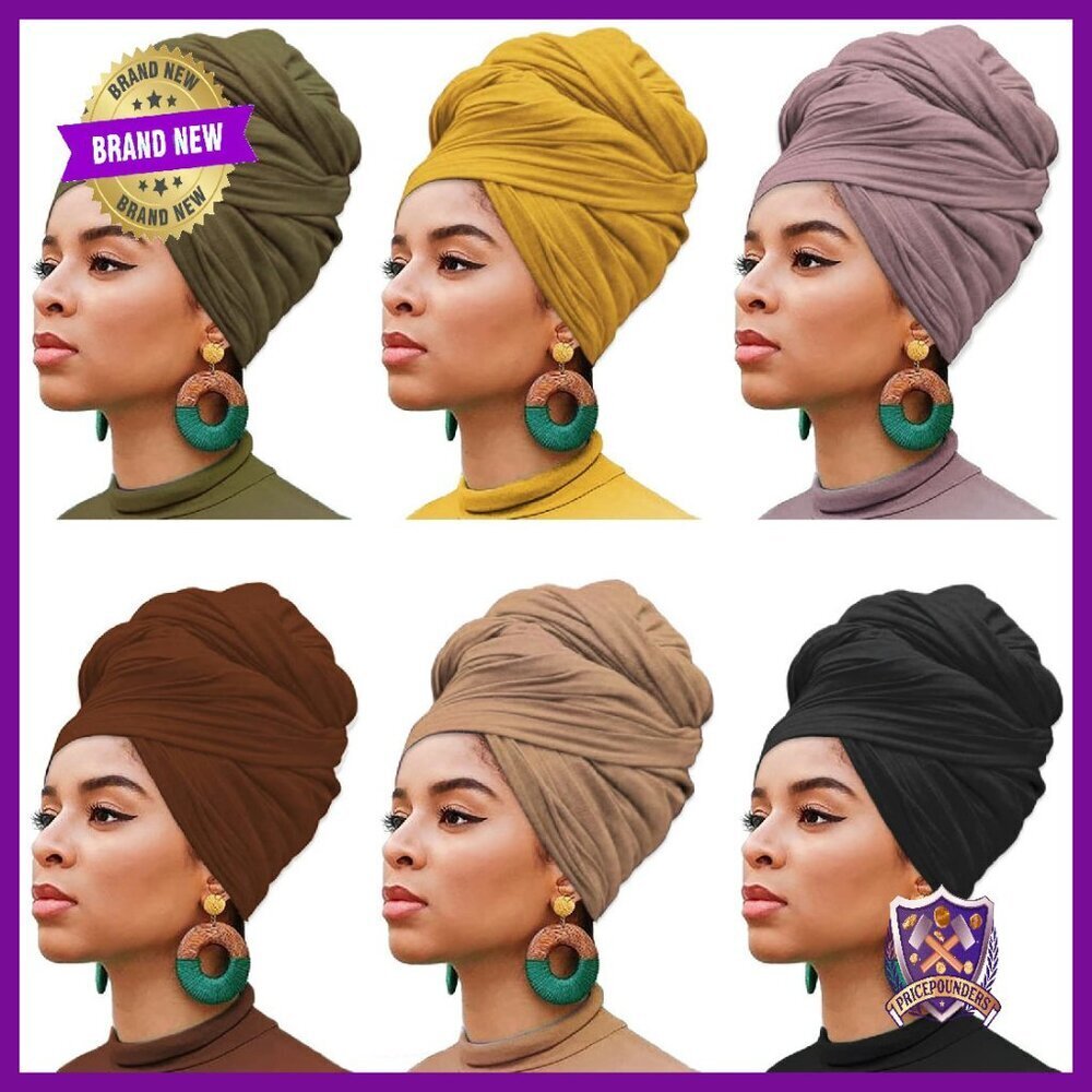 6-Piece Stretch Jersey Turban Headwrap Set for Women - Soft Breathable
